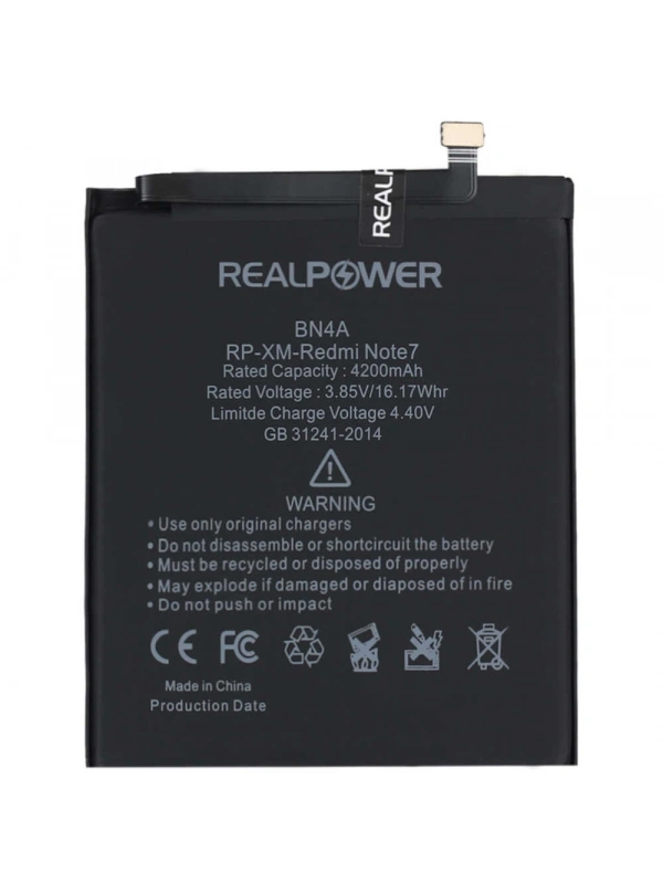 RealPower Xiaomi Uyumlu Redmi Note 7 Batarya 4200mAh Li-Polymer Uzun Ömürlü Pil