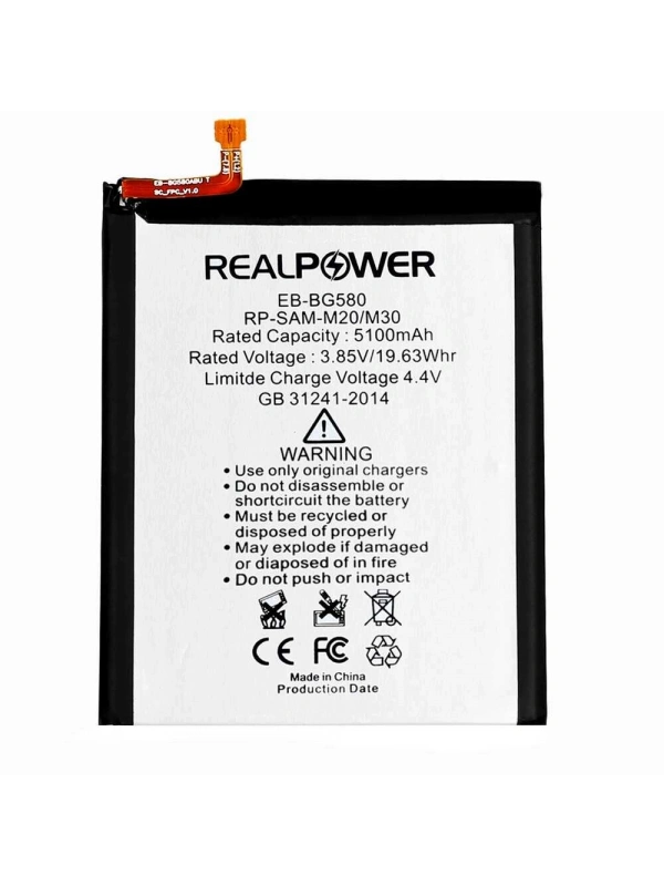 RealPower Samsung Uyumlu Galaxy M30 M305 Batarya 5100mAh Li-Polymer Uzun Ömürlü Pil