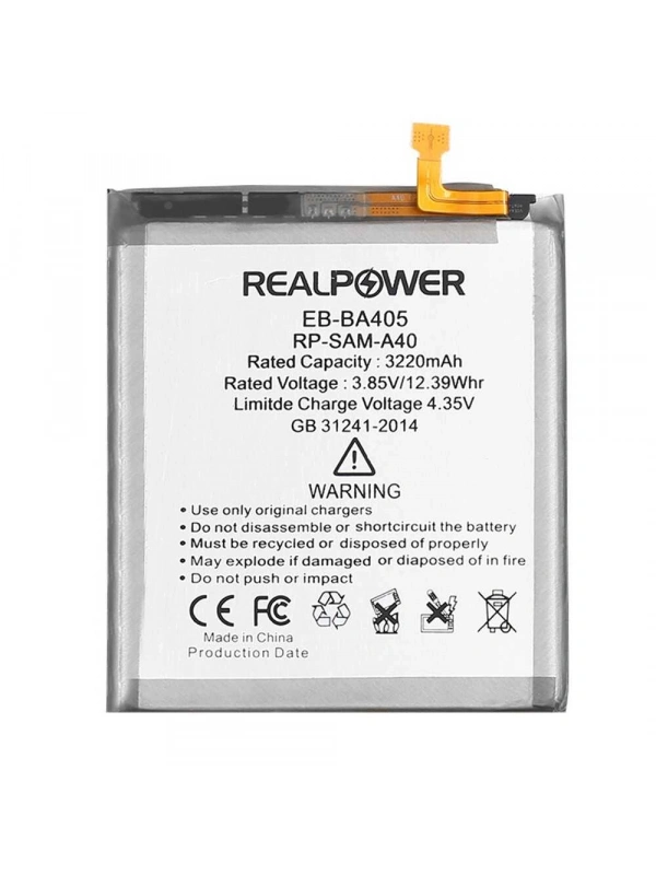 RealPower Samsung Uyumlu Galaxy A40 A405 Batarya 3220mAh Li-Polymer Uzun Ömürlü Pil