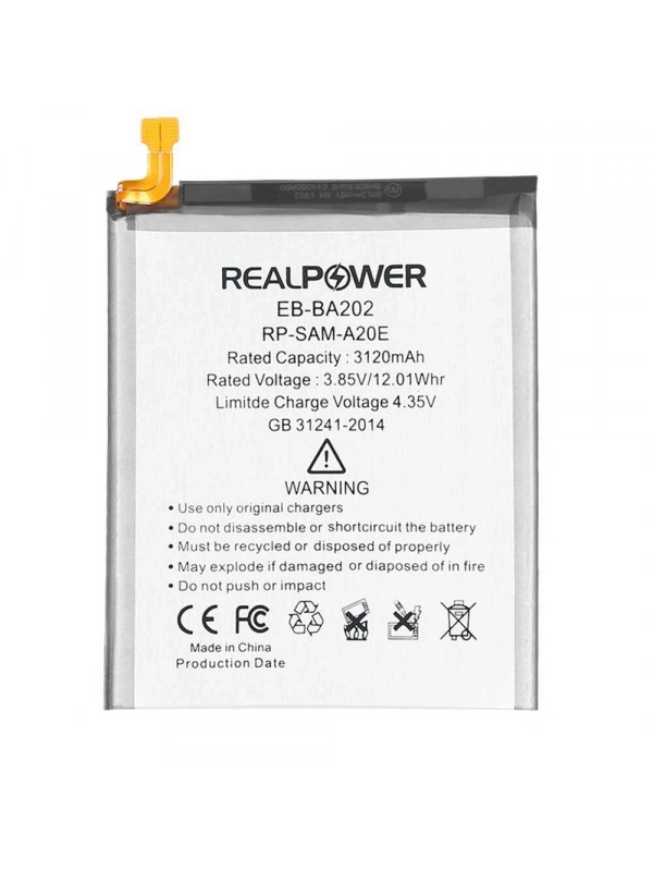 RealPower Samsung Uyumlu Galaxy A20e A202 Batarya 3120mAh Li-Polymer Uzun Ömürlü Pil
