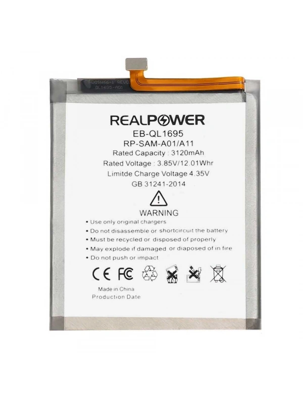 RealPower Samsung Uyumlu Galaxy A01 A015 Batarya 3120mAh Li-Polymer Uzun Ömürlü Pil