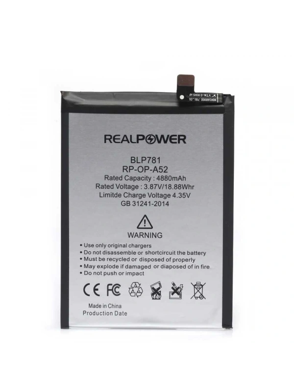 RealPower Oppo Uyumlu A52 Batarya 4880mAh Li-Polymer Uzun Ömürlü Pil