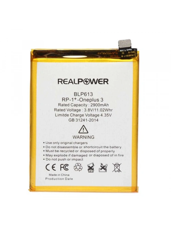 RealPower OnePlus Uyumlu 3 Batarya 3000mAh Li-Polymer Uzun Ömürlü Pil