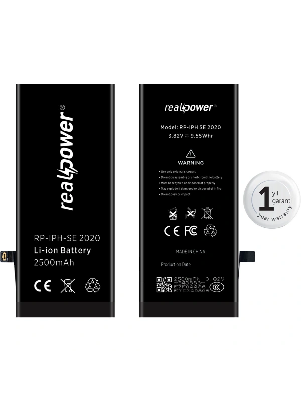 RealPower Apple Uyumlu iPhone SE 2020 Batarya 2500mAh Yüksek Kapasiteli Güçlendirilmiş Pil