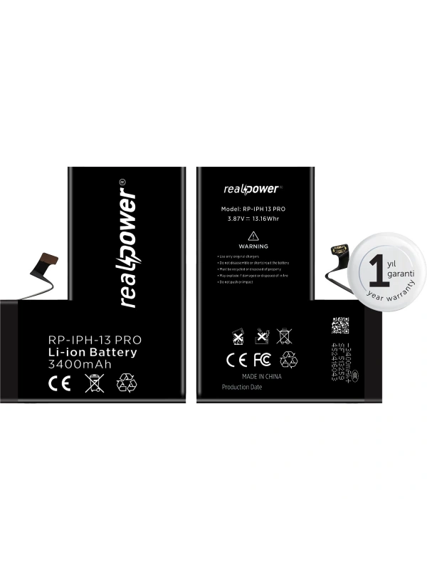 RealPower Apple Uyumlu iPhone 13 Pro Batarya 3400mAh Yüksek Kapasiteli Güçlendirilmiş Pil