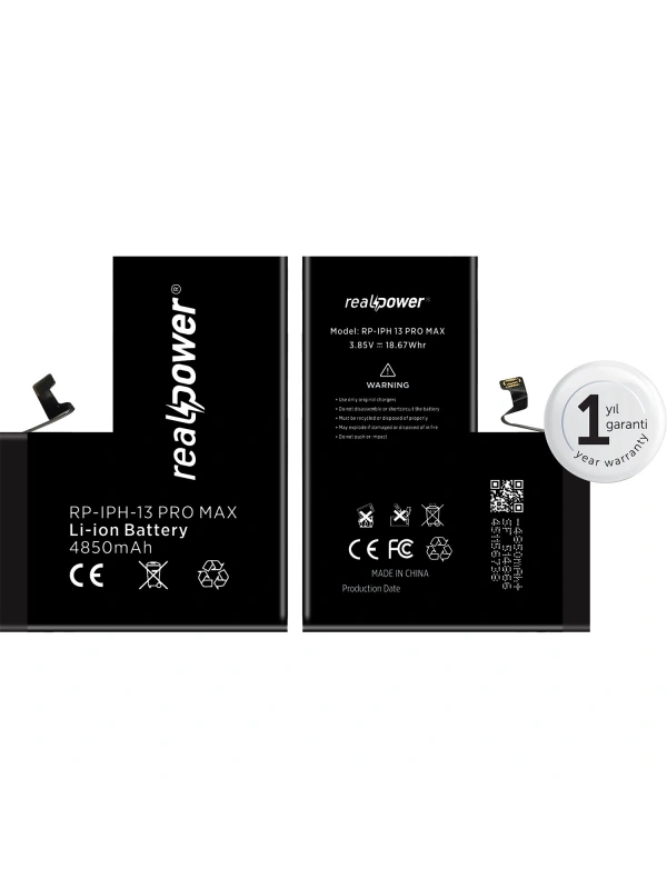 RealPower Apple Uyumlu iPhone 13 Pro Max Batarya 4850mAh Yüksek Kapasiteli Güçlendirilmiş Pil
