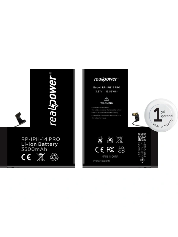 RealPower Apple Uyumlu iPhone 14 Pro Batarya 3500mAh Yüksek Kapasiteli Güçlendirilmiş Pil