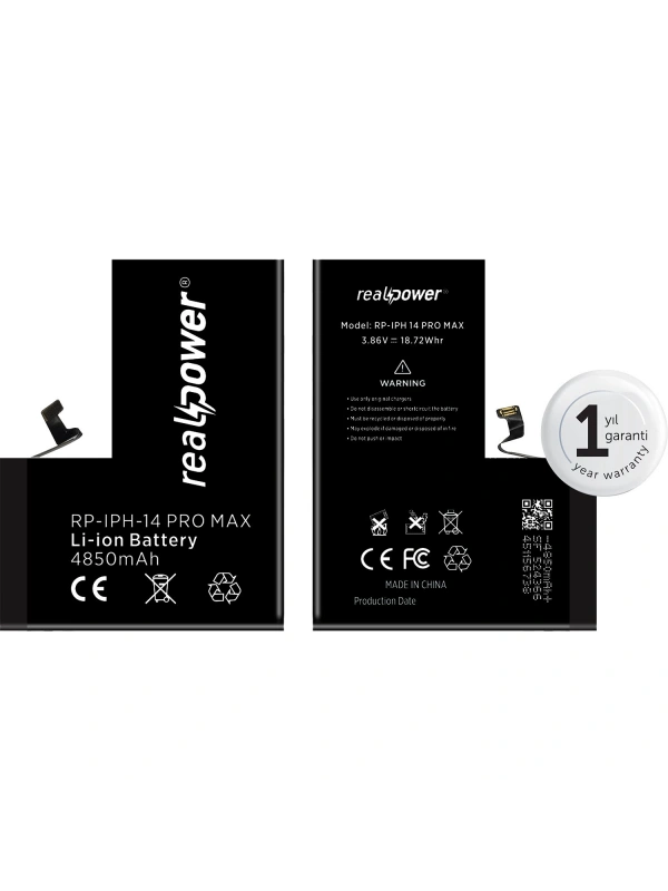 RealPower Apple Uyumlu iPhone 14 Pro Max Batarya 4850mAh Yüksek Kapasiteli Güçlendirilmiş Pil