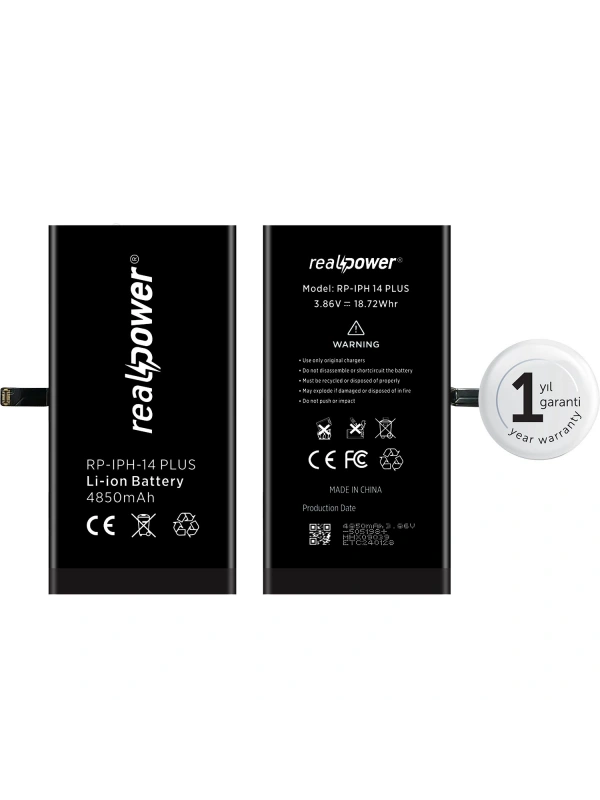 RealPower Apple Uyumlu iPhone 14 Plus Batarya 4850mAh Yüksek Kapasiteli Güçlendirilmiş Pil