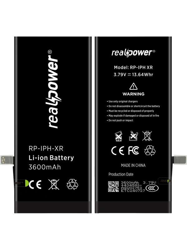 RealPower Apple Uyumlu iPhone XR Batarya 3600mAh Yüksek Kapasiteli Güçlendirilmiş Pil