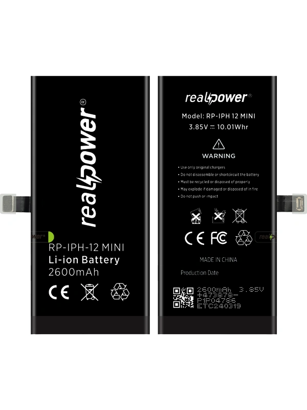 RealPower Apple Uyumlu iPhone 12 Mini Batarya 2600mAh Yüksek Kapasiteli Güçlendirilmiş Pil