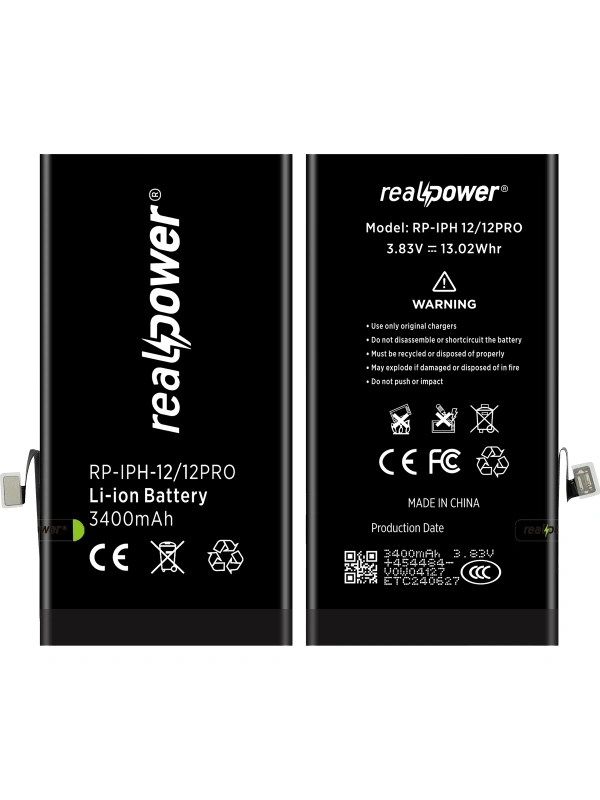 RealPower Apple Uyumlu iPhone 12 Pro Batarya 3400mAh Yüksek Kapasiteli Güçlendirilmiş Pil