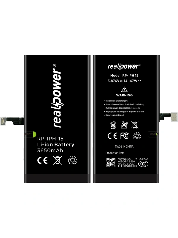 RealPower Apple Uyumlu iPhone 15 Batarya 3650mAh Yüksek Kapasiteli Güçlendirilmiş Pil