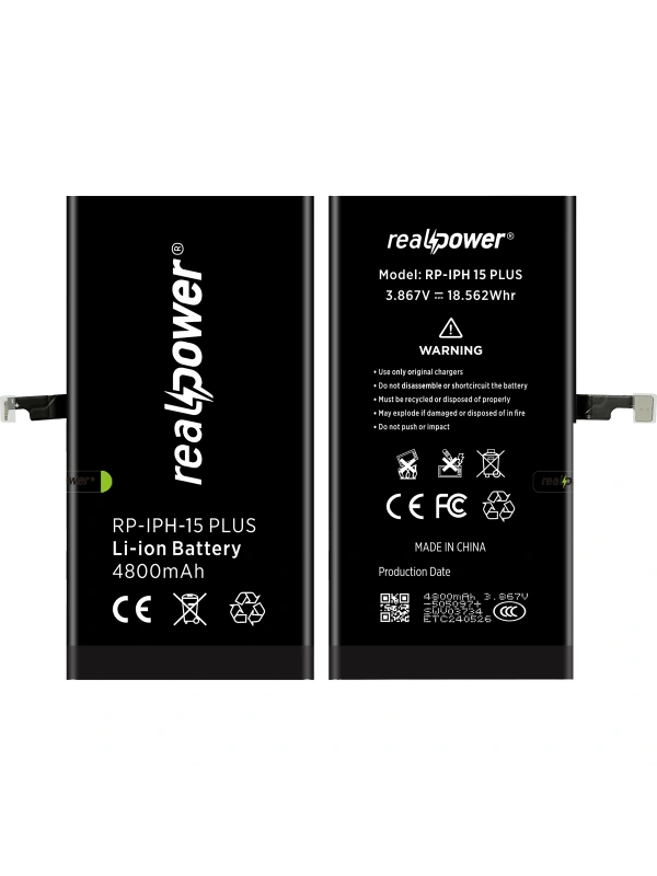 RealPower Apple Uyumlu iPhone 15 Plus Batarya 4800mAh Yüksek Kapasiteli Güçlendirilmiş Pil