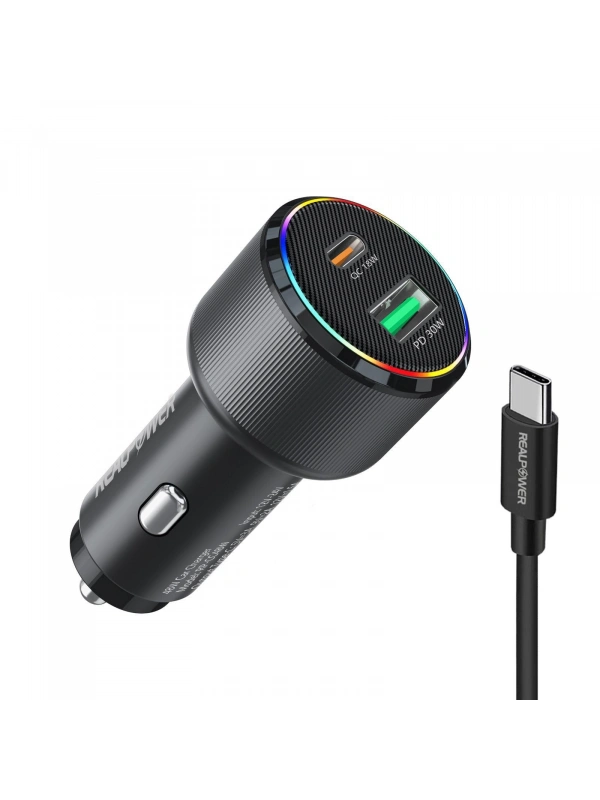 Realpower 48W USB-C ve USB-A Çift Çıkışlı PD Hızlı Araç Şarj Adaptörü ve USB-C to USB-C Kablo Seti RP-CC48W