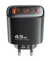 Realpower 45W GaN 3 Çıkışlı USB-C1/C2/A PD Hızlı Şarj Adaptörü Şarj Aleti ve 60W USB-C to USB-C Kablo Seti Siyah TCS45WBK
