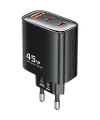 Realpower 45W GaN 3 Çıkışlı USB-C1/C2/A PD Hızlı Şarj Adaptörü Şarj Aleti ve 60W USB-C to USB-C Kablo Seti Siyah TCS45WBK