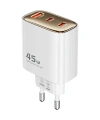 Realpower 45W GaN 3 Çıkışlı USB-C1/C2/A PD Hızlı Şarj Adaptörü Şarj Aleti ve 60W USB-C to USB-C Kablo Seti Beyaz TCS45WBK