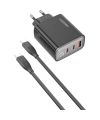 Realpower 67W GaN 3 Çıkışlı USB-C1/C2/A Dijital Göstergeli PD Hızlı Şarj Adaptörü Şarj Aleti ve 100W USB-C to USB-C Kablo Seti Siyah TCS67WBK