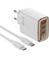 Realpower 67W GaN 3 Çıkışlı USB-C1/C2/A Dijital Göstergeli PD Hızlı Şarj Adaptörü Şarj Aleti ve 100W USB-C to USB-C Kablo Seti Beyaz TCS67WWH