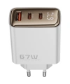 Realpower 67W GaN 3 Çıkışlı USB-C1/C2/A Dijital Göstergeli PD Hızlı Şarj Adaptörü Şarj Aleti ve 100W USB-C to USB-C Kablo Seti Beyaz TCS67WWH
