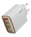 Realpower 67W GaN 3 Çıkışlı USB-C1/C2/A Dijital Göstergeli PD Hızlı Şarj Adaptörü Şarj Aleti ve 100W USB-C to USB-C Kablo Seti Beyaz TCS67WWH