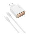 Realpower 67W GaN 3 Çıkışlı USB-C1/C2/A Dijital Göstergeli PD Hızlı Şarj Adaptörü Şarj Aleti ve 100W USB-C to USB-C Kablo Seti Beyaz TCS67WWH