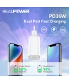 Realpower 36W GaN USB-C PD Hızlı Şarj Adaptörü Şarj Aleti Beyaz RP-CG36
