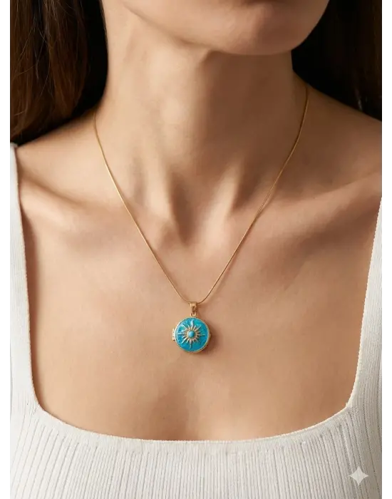 Mavi Güneş Anı Kolyesi Fotoğraflı