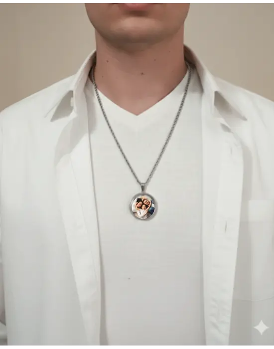 Çift Fotoğraflı Burgu Zincir Anı Kolyesi Erkek