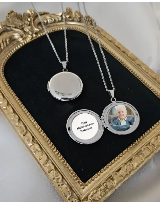 Gümüş Renk Kapaklı çelik kolye yazı detaylı