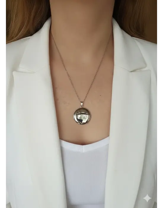 Gümüş Renk Kapaklı çelik kolye çift fotoğraflı