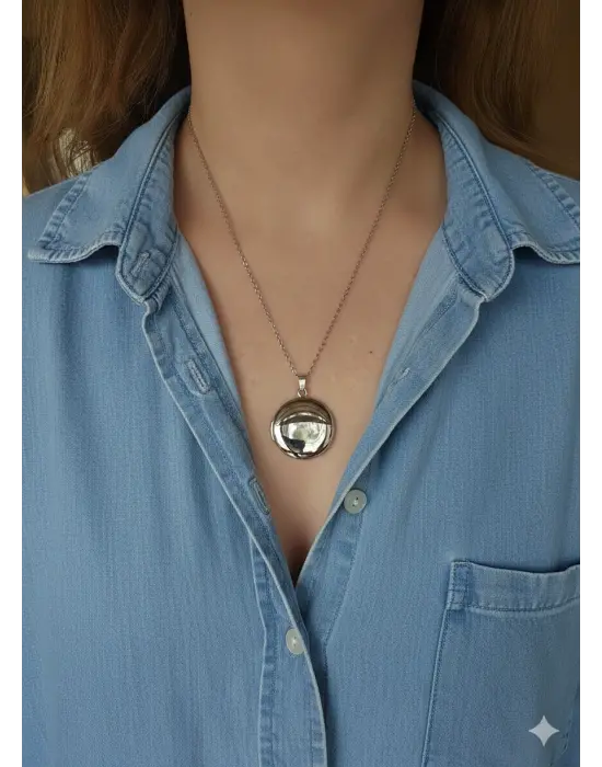 Gümüş Renk Kapaklı çelik kolye çift fotoğraflı