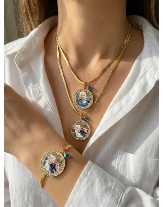 Taşlı Taķım İtalyan Zincir Anı Kolyesi Ve Bilekliği