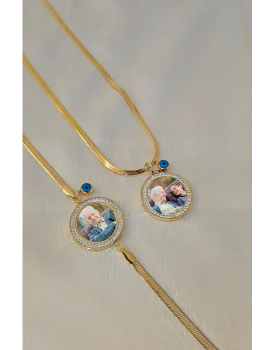 Taşlı Taķım İtalyan Zincir Anı Kolyesi Ve Bilekliği