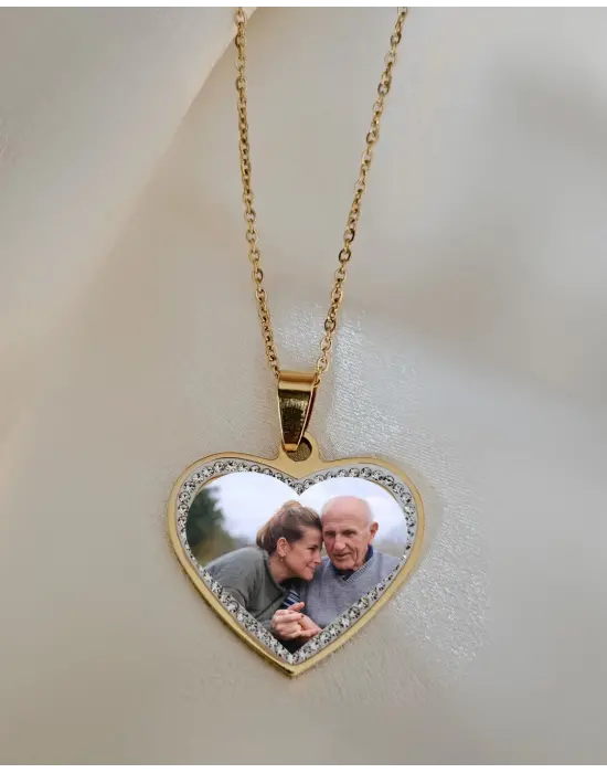 Kalp Taşlı Anı Kolyesi taşlı Model