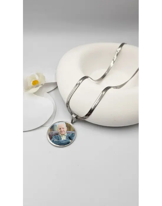 Çift Fotoğraflı Anı Kolyesi Gümüş Renk italyan zincir