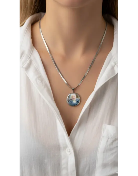 Çift Fotoğraflı Anı Kolyesi Gümüş Renk italyan zincir
