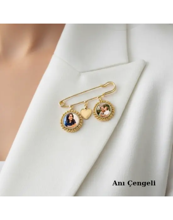 Anı İğnesi Çift Fotoğraflı