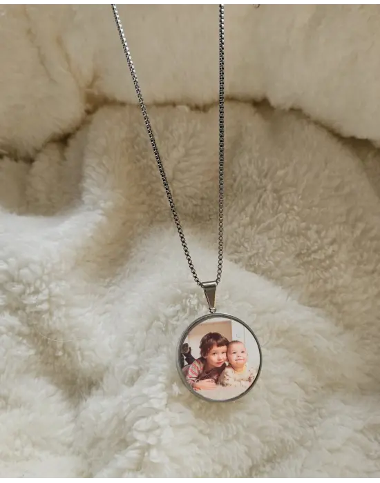 Fotoğraflı Kolye  Silver Renk Çift Fotoğraflı