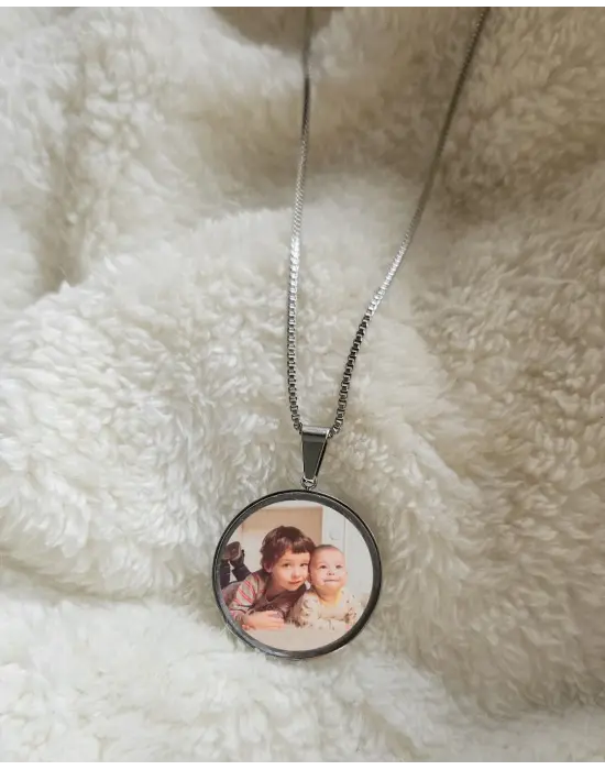 Fotoğraflı Kolye  Silver Renk Çift Fotoğraflı