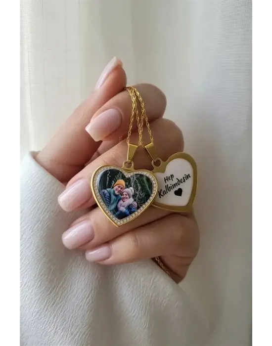 Kalp Taşlı Anı Kolyesi taşlı Model