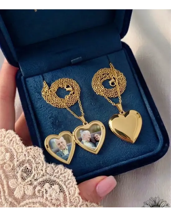 Kalpli Anı Kolyesi Fotoğraflı Yazı detaylı