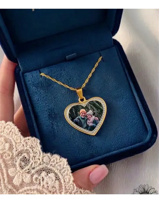 Kalp Taşlı Anı Kolyesi taşlı Model