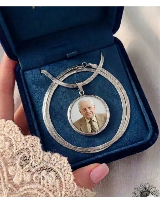 Çift Fotoğraflı Anı Kolyesi Gümüş Renk italyan zincir