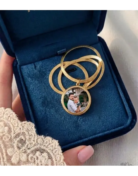 Çift Fotoğraflı Anı Kolyesi İtalyan Zincir Gold