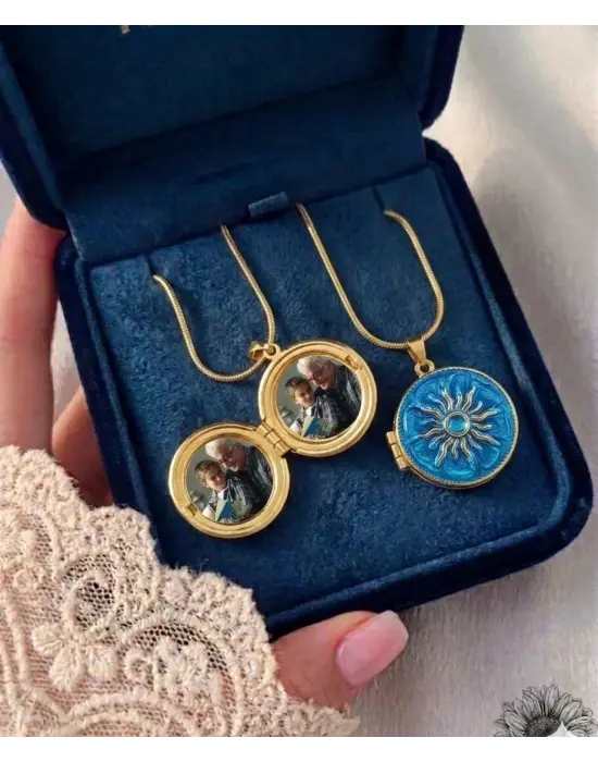 Mavi Güneş Anı Kolyesi Fotoğraflı