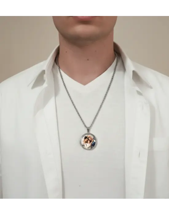 Çift Fotoğraflı Burgu Zincir Anı Kolyesi Erkek