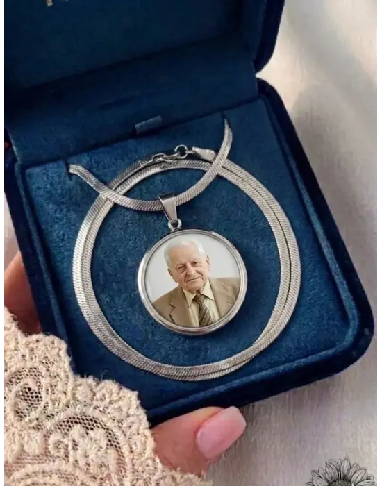 Fotoğraflı Kolye İtalyan Zincir Gümüş Renk