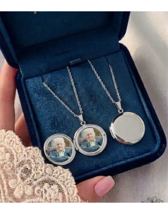 Gümüş Renk Kapaklı çelik kolye çift fotoğraflı